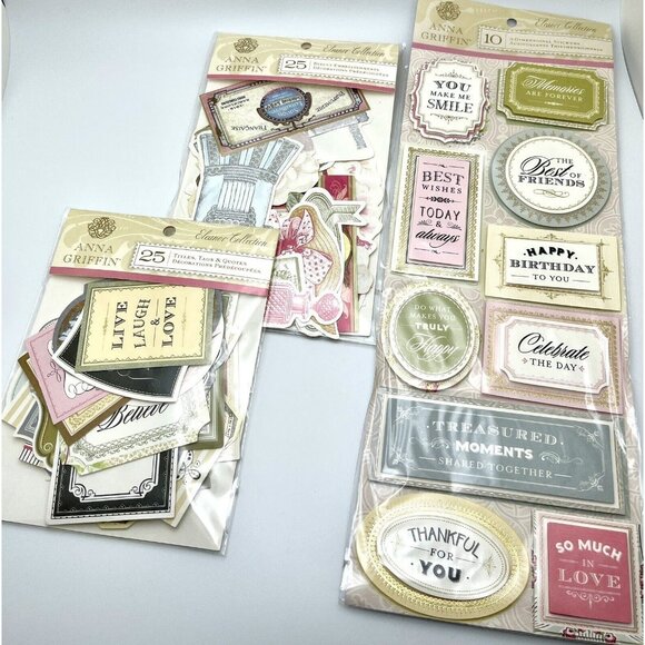 Anna Griffin Other - Anna Griffin Elenor Collection 3D Stickers Die Cuts Sentiments 3 pc Lot Retired